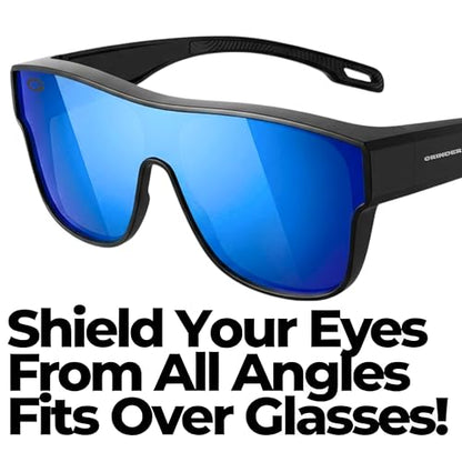 Cover-Ups Black Fit Over Sunglasses - Wrap Around Sunglasses - People Who Wear Prescription Glasses in the Sun - color: Blue
