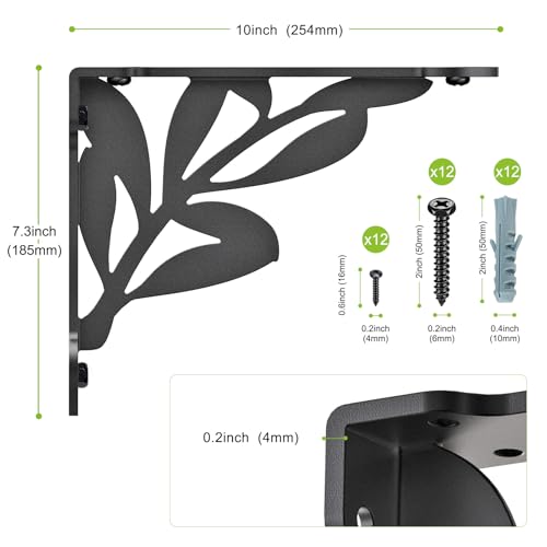 SELEWARE Heavy Duty Shelf Brackets 10 Inch, Branch Shelves Brackets, 300LB Capacity Decorative Metal L Brackets for Floating Shelves, Black Rustic Wall Mount Shelving Bracket with Screws, 4 Pack - size: 10 Inch, style: Branch-4 pack