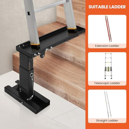 Heavy-Duty Ladder Extender, Non-Slip Ladder Leveler for Stairs with 880lbs Capacity, Adjustable Height/Length Ladder Stabilizer for Single and Extension Ladders