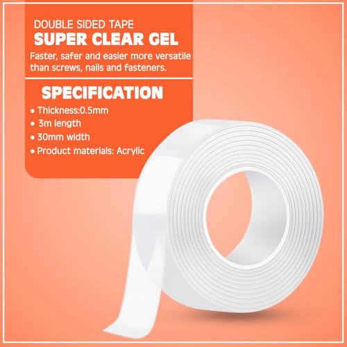 Double Sided Tape Heavy Duty, Nano Double Sided Adhesive Tape, Clear Mounting Tape Picture Hanging Adhesive Strips (9.85FT)