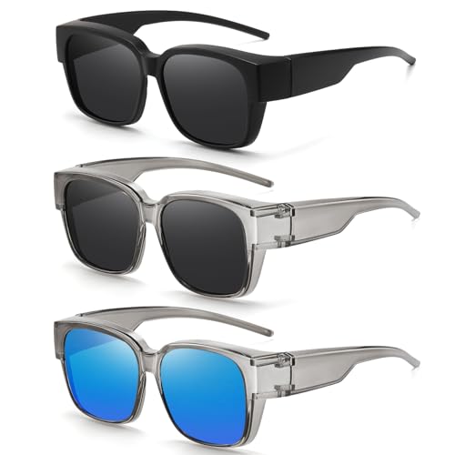 HAOLOTA Polarized Fit Over Glasses Sunglasses for Men Women,UV400 Protection Wrap Around Shades for Driving & Outdoor - color: Black/Grey + Grey/Grey + Grey/Blue