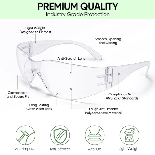 TICONN Clear Safety Glasses for Men and Women, Safety Goggles with Scratch Impact Resistant Meets ANSI Z87.1 Standard - style: 12 Pairs