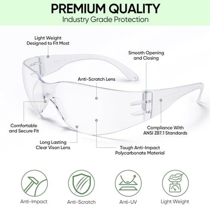 TICONN Clear Safety Glasses for Men and Women, Safety Goggles with Scratch Impact Resistant Meets ANSI Z87.1 Standard - style: 48 Pairs