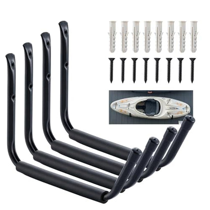 HOME MASTER HARDWARE Heavy Duty 15" Jumbo Garage Wall Hooks 4 Pack – 45 LB Kayak Storage Rack, Wall Mount for Canoe, Bicycle, Ladder & Large Gear - size: 15 in