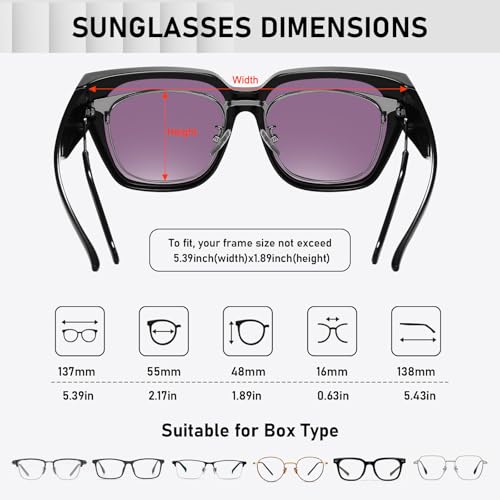HAOLOTA Polarized Fit Over Glasses Sunglasses for Women Men Trendy Square Wrap Around Shades UV Protection - color: L Size 19 Black/Green