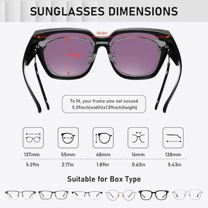 HAOLOTA Polarized Fit Over Glasses Sunglasses for Women Men Trendy Square Wrap Around Shades UV Protection - color: L Size 19 Black/Green
