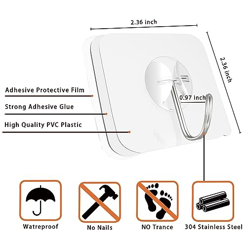 Latoxcaa Heavy Duty Adhesive Wall Hooks - Strong & Transparent, Hold up to 22lb, Waterproof & Reusable, Ideal for Kitchen, Bathroom, and Office (10 Pack) - size: 10 Medium Hooks