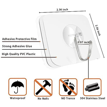 Latoxcaa Heavy Duty Adhesive Wall Hooks - Strong & Transparent, Hold up to 22lb, Waterproof & Reusable, Ideal for Kitchen, Bathroom, and Office (30 Pack) - size: 30 Medium Hooks