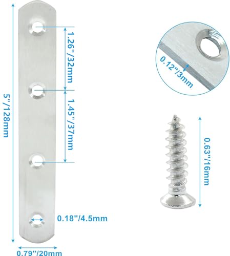 4 Pack 5 Inch Stainless Steel Flat Plate Straight Bracket Flat Metal Brace Bracket, 130mm Metal Brackets Mending Repair Plate Brace with Screws for Wood Straight Brace - size: 5"-130mm-Silver