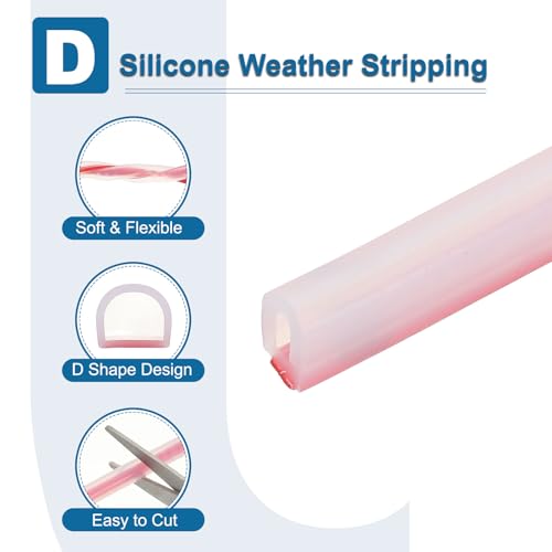 PATIKIL Silicone Weather Stripping Door Seal, 9.8 ft D Shape Weather Stripping Self Adhesive Door Seal Strip for Door Frame, Window Sealing, Large Gap, 15/64" Wx5/64 Tx5/16 H, Clear/Red - size: 9.8 ft Long, 15/64"Wx5/64"Tx5/16"H
