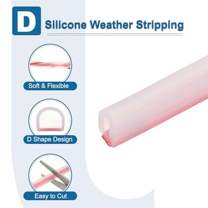 PATIKIL Silicone Weather Stripping Door Seal, 19.7 ft D Shape Weather Stripping Self Adhesive Door Seal Strip for Door Frame, Window Sealing, Large Gap, 15/64" Wx5/128 Tx5/16 H, Clear/Red - size: 19.7 ft Long, 15/64"Wx5/128"Tx5/16"H