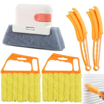 5Pcs Window Blind Cleaning Set, Window Venetian Blind Cleaner Duster Tool, Washable Dust Removal Cleaning Tools for Blinds, Air Conditioners, Track, Fans(Color:Orange)