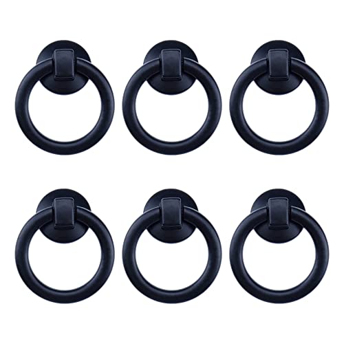 MY MIRONEY 6 Pack Vintage Cabinet Handles, Black Ring Drawer Pulls, Zinc Alloy Hardware Knobs with Screws for Kitchen, Dresser, Cabinet - style: Type D