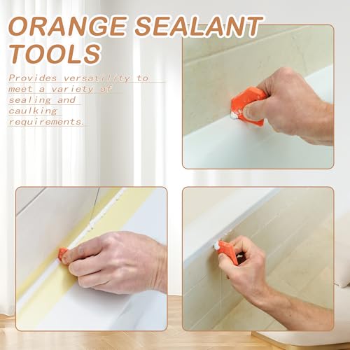 Quacc 4 PCS Caulking Tool Set, Reusable Sealant Grout Finishing Tools Caulk Removal Applicator for Kitchen, Bathroom, Window, Floor, Sink Joint - Orange
