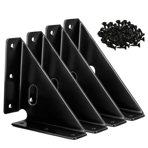 L&M Heavy Duty Gusset Joints 4 Pcs, Trapezi Corner Code, Bracket Corner Brace Bracket Fasteners, Furniture Shelf Support Joint Fasteners for Table, Chair Cabinet Bed Stabilization (Black) - size: Heavy-Bracket
