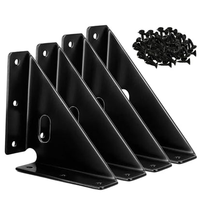 L&M Heavy Duty Gusset Joints 4 Pcs, Trapezi Corner Code, Bracket Corner Brace Bracket Fasteners, Furniture Shelf Support Joint Fasteners for Table, Chair Cabinet Bed Stabilization (Black) - size: Heavy-Bracket