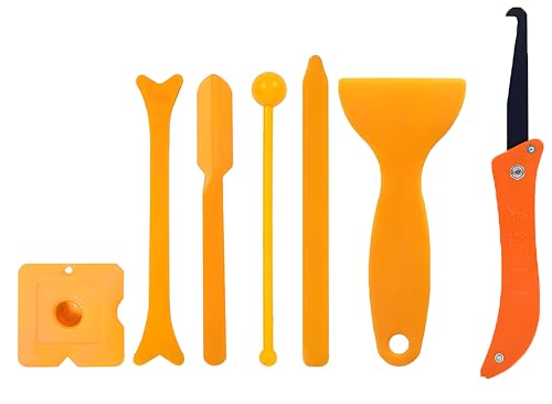 Professional 7-in-1 Caulking Tool Set, Silicone Sealant Finishing Kit with seam hook knife, Angle Scrapers, Plastic Scraper, Seam Tool for Kitchen, Bathroom, Window (orange)