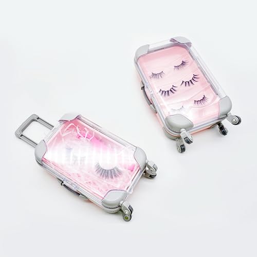 False Eyelash Storage Box, Portable Travel Organizer Mini Luggage False Eyelash Tray Makeup Tool (PINK) - color: PINK