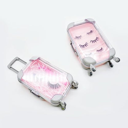 False Eyelash Storage Box, Portable Travel Organizer Mini Luggage False Eyelash Tray Makeup Tool (PINK) - color: PINK