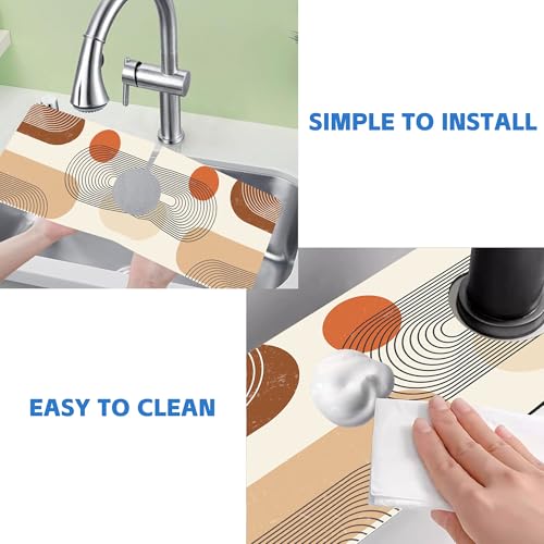 Abstract Minimalistic Geometric Sink Faucet Absorbing Mat Sink Splash Guard Faucet Mat Draining Mat Fast Drying Sink Protectors for Kitchen and Bathroom 5.5"×15" - size: 5.5" x 15"