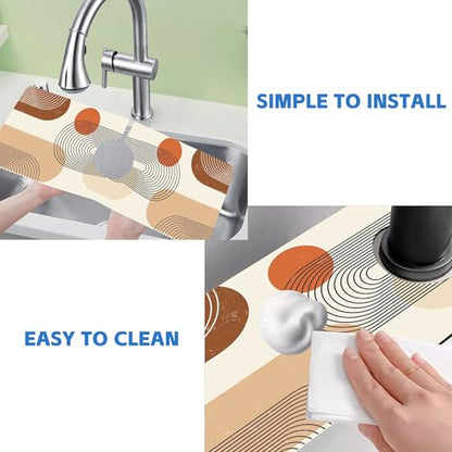 Abstract Minimalistic Geometric Sink Faucet Absorbing Mat Sink Splash Guard Faucet Mat Draining Mat Fast Drying Sink Protectors for Kitchen and Bathroom 5.5"×15" - size: 5.5" x 15"