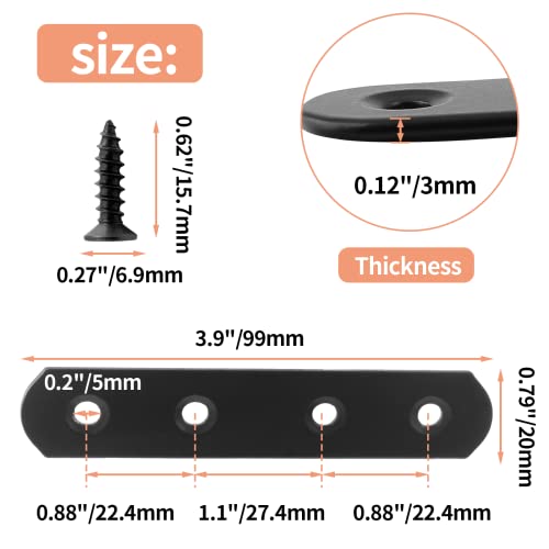 Jiozermi 8 Pcs Straight Brace, Flat Brace 3.9” x 0.8”, Stainless Steel Straight Bracket, Mending Joining Plates for Wood, Board, Bed Frame, Furniture & Shelves, Matte Black - size: Black, 3.9” x 0.8”, 8 Pcs
