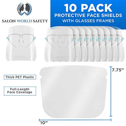 TCP Global Salon World Safety Face Shields with Glasses Frames (Pack of 10) - Ultra Clear Protective Full Face Shields - color: Clear