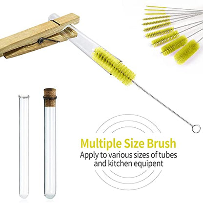CiaraQ Bottle Cleaning Brushes, 8 Inch Nylon Tube Brush Set, Cleaner for Narrow Neck Bottles Cups with Hook, Set of 10pcs. - color: Yellow, size: 8.0 Inch (10pcs)