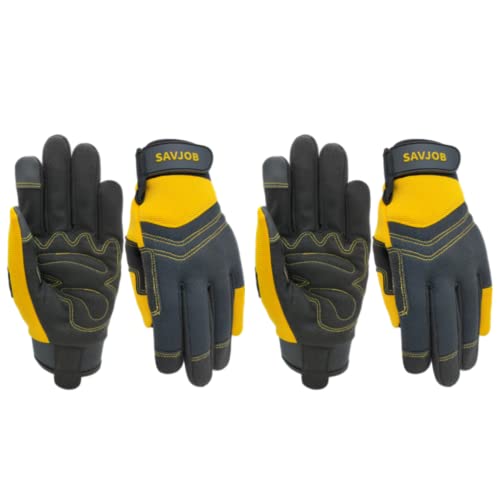 Safety Work Gloves for Men&Women,Utility Working Gloves,Mechanic Gloves,Yard Work Gloves,Performance Fit,Touchscreen - color: 2pairs Yellow, size: Large