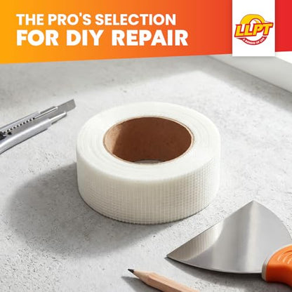 LLPT Drywall Repair Fiberglass Tape 4” x 100 Feet Industrial Grade Extra Strength Fiber Mesh Heavy Duty Self Adhesive for Seam Patch Wall Crack Seam Repair Color White (DRF410) - size: 4” x 100Ft