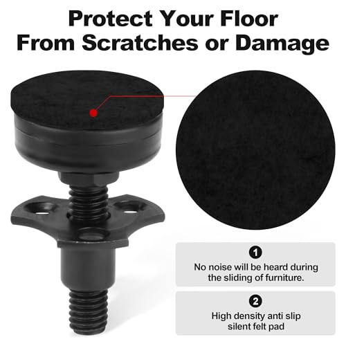 FivePears Heavy Duty Adjustable Furniture Levelers, 2640Lbs Max Support of 8pcs, Furniture Leveling Feet for Sofas, Cabinets, Tables, Chairs, Workbench, 3/8”-16 Thread T-Nut Kit, Black