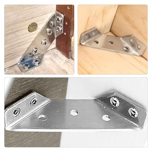 Trapezoid L Shelf Bracket Brace - Corner Connector: 15 Pack Angle Brackets Stainless Steel Support Joint with Mounting Hardware Used for Wood Chair Furniture Cabinetry Vanity Project Build Repair