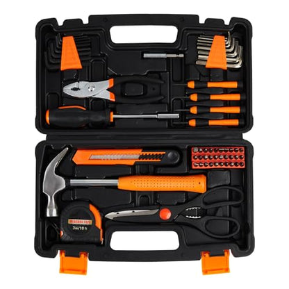 57 Piece Tool Set, Mechanics Tool Set, Portable Small Tool Kit, General Household Hand Kit with Plastic Toolbox Storage Case Orange for Home Maintenance, Drive Tools