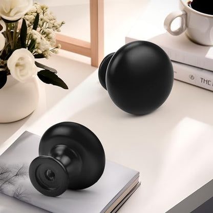 Probrico 5 Pack Cabinet Round Knobs in Black Finish,Kitchen Cabinet Pulls Hardware,1-3/16 inch(29.5mm) Diameter Furniture Pull Knobs - color: Black