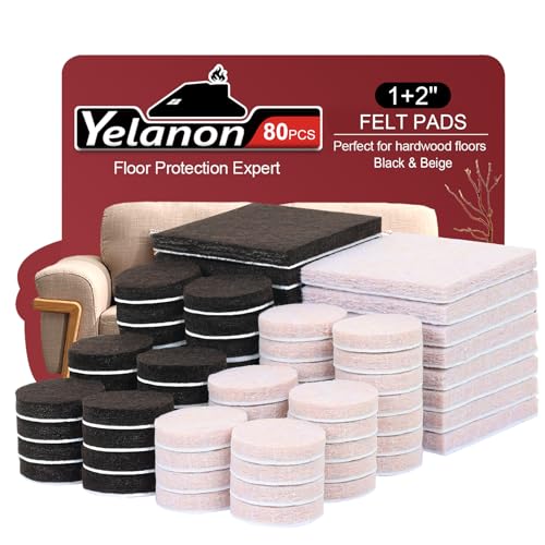 Yelanon Felt Furniture Pads for Hardwood Floors -80 Pcs Premium Felt Pads for Chair Legs, Floor Protectors for Furniture,Black&Beige - size: 80pcs Black&beige