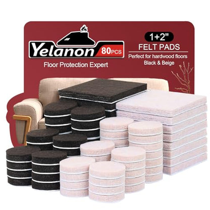 Yelanon Felt Furniture Pads for Hardwood Floors -80 Pcs Premium Felt Pads for Chair Legs, Floor Protectors for Furniture,Black&Beige - size: 80pcs Black&beige