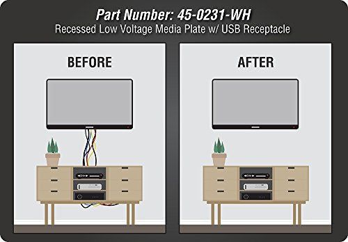 DATA COMM Electronics 45-0231-WH USB Recessed Media Outlet Box, In-Wall Cable Management, Duplex Receptacle,4.0 Amp Dual USB Ports, Large Cable Pass-Through, Design for Thin Mounts & TV, White - style: with Duplex Receptacle & 4.0 Amp Dual USB Ports
