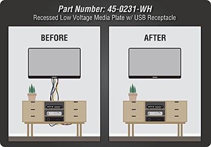 DATA COMM Electronics 45-0231-WH USB Recessed Media Outlet Box, In-Wall Cable Management, Duplex Receptacle,4.0 Amp Dual USB Ports, Large Cable Pass-Through, Design for Thin Mounts & TV, White - style: with Duplex Receptacle & 4.0 Amp Dual USB Ports