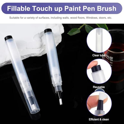 Fillable Touch up Paint Pen Brush, 5PCS 6ml Visible Paint Touch up Pen, Portable Refillable for Walls, Wood Floors, Cabinets, Windows, Doors.