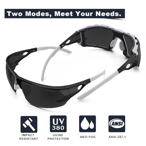 UKNOW Safety Glasses - Anti Fog Wraparound Lenses - Removable Foam Gasket - ANSI Z87.1 Protective Eyewear - Impact Resistant - color: Gray With Smoke Lens