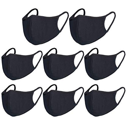 Pack 8 Black Dust Mouth Mask - All Cotton Covering - Reusable Cloth Comfy Breathable Material Black Pack 8pcs - style: Pack 8 Black