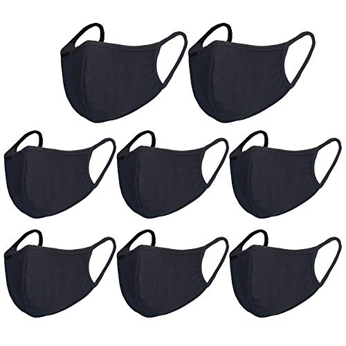 Pack 8 Black Dust Mouth Mask - All Cotton Covering - Reusable Cloth Comfy Breathable Material Black Pack 8pcs - style: Pack 8 Black