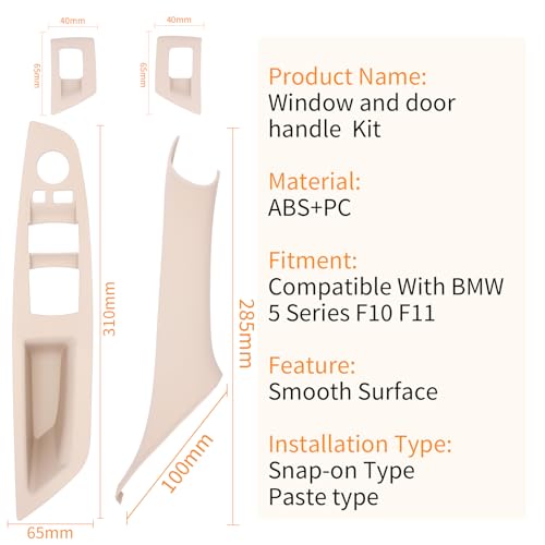 7pcs No-Remove Interior Door Pull Handle Sticky Cover for BMW 5 Series F10/F11 520,523,525,528,530,535 (2010-2016) Fits Driver & Passenger Side Window Switch Armrest Panel (Beige) - color: Beige