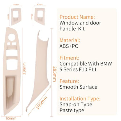 7pcs No-Remove Interior Door Pull Handle Sticky Cover for BMW 5 Series F10/F11 520,523,525,528,530,535 (2010-2016) Fits Driver & Passenger Side Window Switch Armrest Panel (Beige) - color: Beige