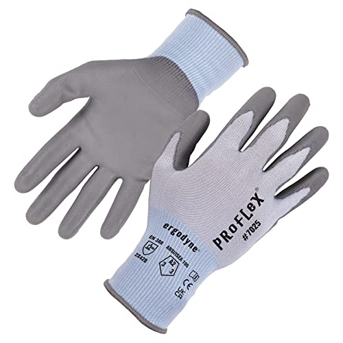 Ergodyne ProFlex 7025 Cut Resistant Work Gloves, ANSI A2, PU Coated Palms for Flexible No Slip Grip, Abrasion Resistant, Superior Fit and Feel, 18g, Blue, Large - size: Large