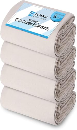 ZUPERIA Canvas Drop Cloth for Painting (Size 9x12 Feet Pack of 4) Pure Cotton Painters Drop Cloth for Painting, Furniture & Floor Protection - All Purpose Thick Canvas tarp with Double Stitched Edges - size: 9' x 12' Feet