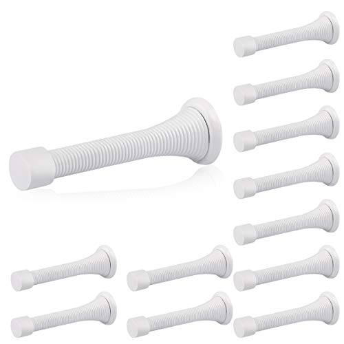 HOMOTEK 12 Pack Spring Door Stops,3-1/8” Heavy Duty Door Stop - Flexible Spring Door Stopper with Low Mounted White Rubber Bumper Tips, White - color: White, size: 12 Pack