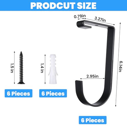 6 Pack Heavy Duty Bike Hooks for Garage Ceiling, Garage Ceiling Hooks with Screws, 70 lbs Capacity Each, Strong Iron Construction for Overhead Organization