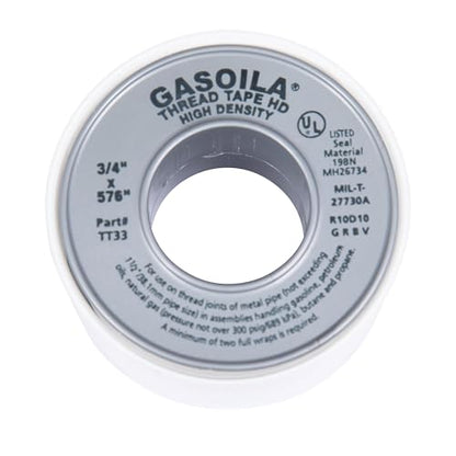 Gasoila PTFE Thread Seal Tape – Professional-Grade, 3/4 Inch x 576 Inch, High-Density Thread Tape for Plumbing, HVAC, Gas Lines, Water Pipes, and Air Compressors – Leak-Proof Seal, Non-Toxic - size: 3/4 Inch x 576 Inch Roll- 1 Pack