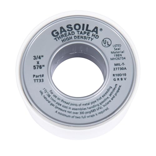 Gasoila PTFE Thread Seal Tape – Professional-Grade, 3/4 Inch x 576 Inch, High-Density Thread Tape for Plumbing, HVAC, Gas Lines, Water Pipes, and Air Compressors – Leak-Proof Seal, Non-Toxic - size: 3/4 Inch x 576 Inch Roll- 1 Pack
